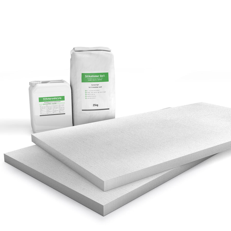 Kombi Sparpack P2 mit 30mm Kalziumsilikatplatten, Silikatgrundierung und Silikatkleber