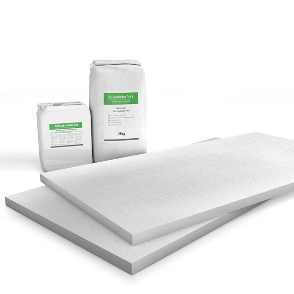 Kombi Sparpack P2 mit 25mm Kalziumsilikatplatten, Silikatgrundierung und Silikatkleber