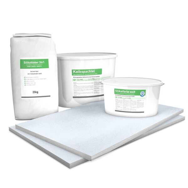 Kombi Sparpack Plus4 25mm (Kalziumsilikatplatten, Silikatgrundierung, Silikatkleber, Kalkspachtel & Silikatfarbe)