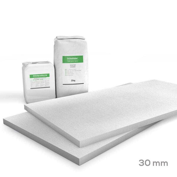 Kombi Sparpack Basic 30mm (Kalziumsilikatplatten 1.000x1.000x30mm, Grundierung & Kleber)